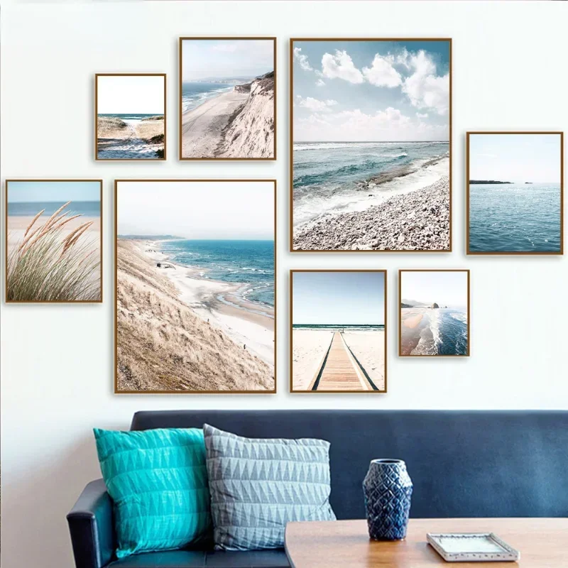 Скандинавский пляжный пейзаж, холст с принтом, современный стиль, без рамы, водостойкая картина с распылением чернил