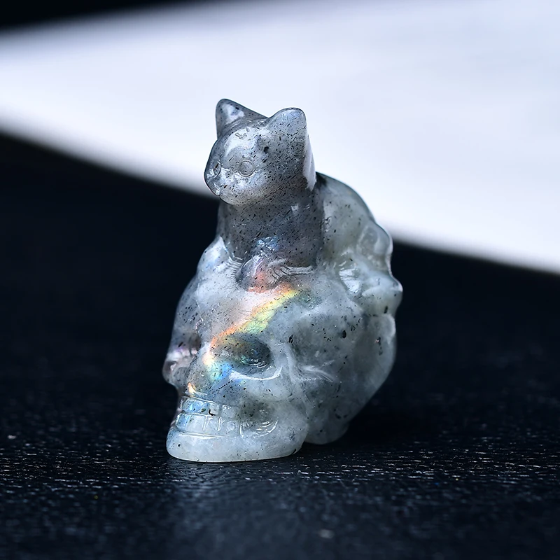 Calavera de gato tallada de cristal, piedra de meditación, regalo para decoración del hogar, 3cm/1,18 pulgadas, 1 unidad