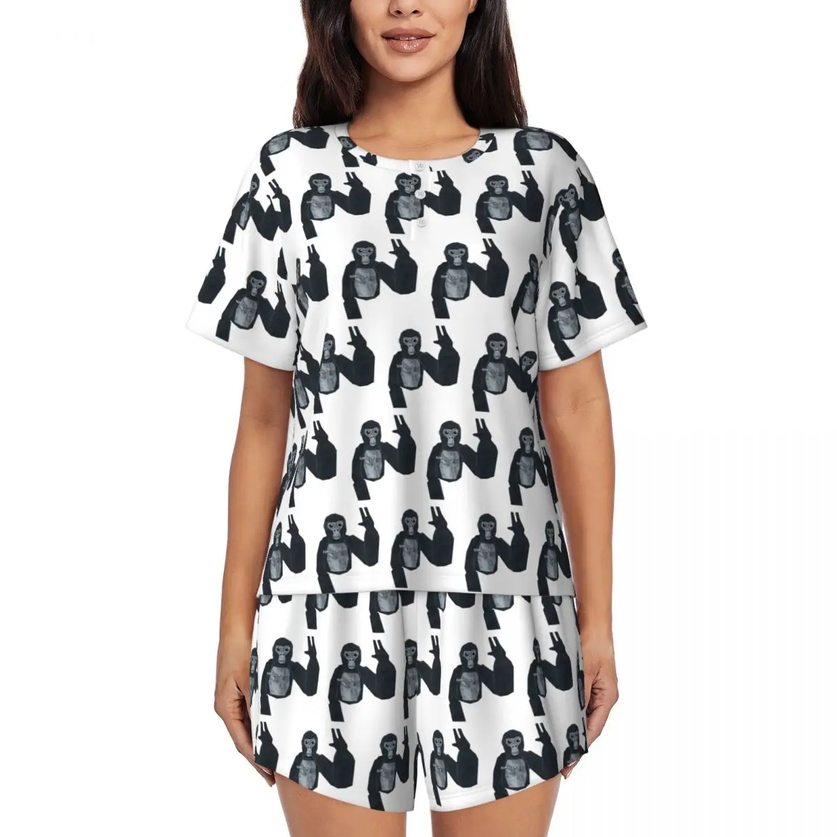 

Gorilla Tag Monkey Round Neck Short Sleeves Nightdress for Sleeping Sleepshirts Women Soft Pajama Set Short Pants