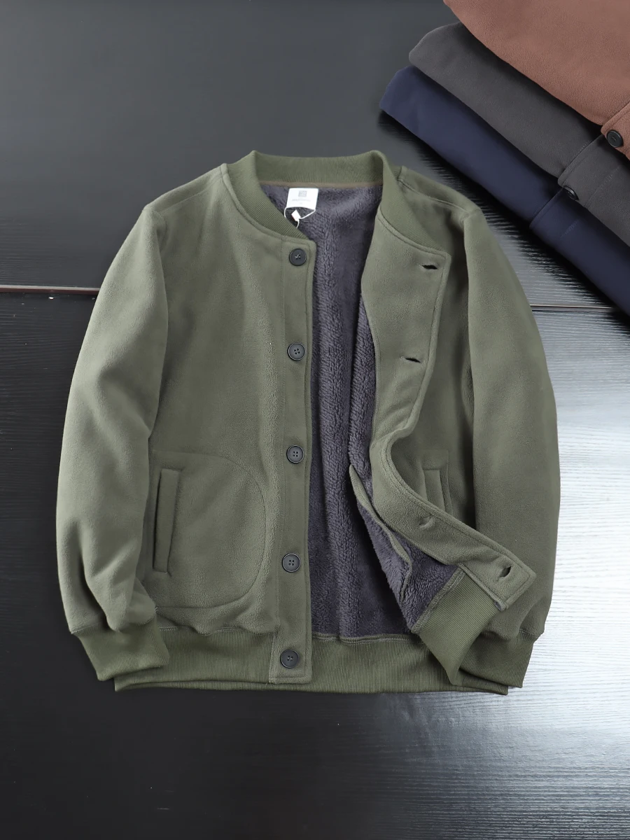 

Retro American Fce Lined Sweatirt Jaet Men's Velvet Collar Open Cardigan Color Spring Autumn Fce Baseball Jaet