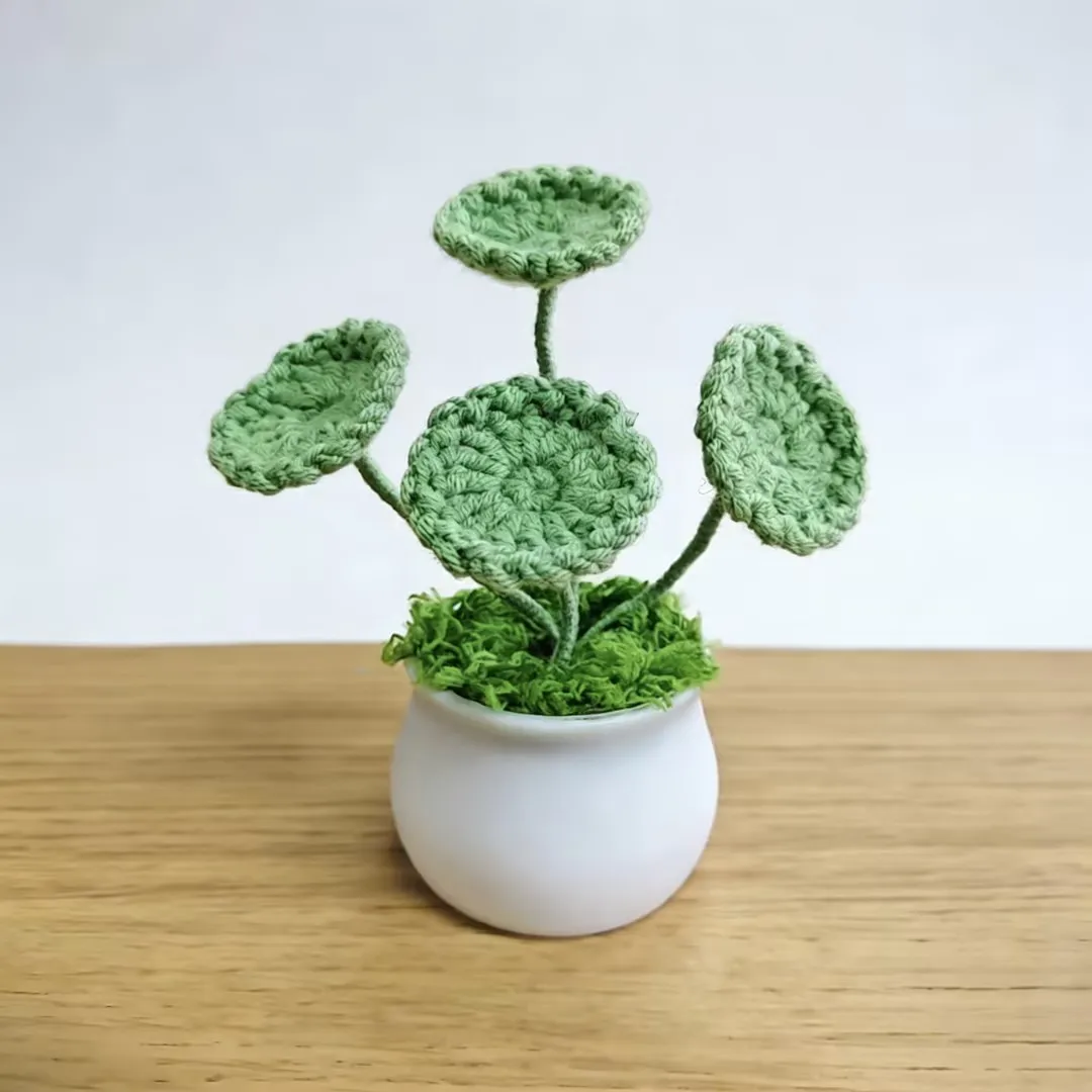 Niedlicher Gehäkelter Kleeblatt-Blumentopf Künstliche Pflanze Handgefertigt Vierblättriger Pflanzentopf Heimdekoration Geschenk – Detail 3