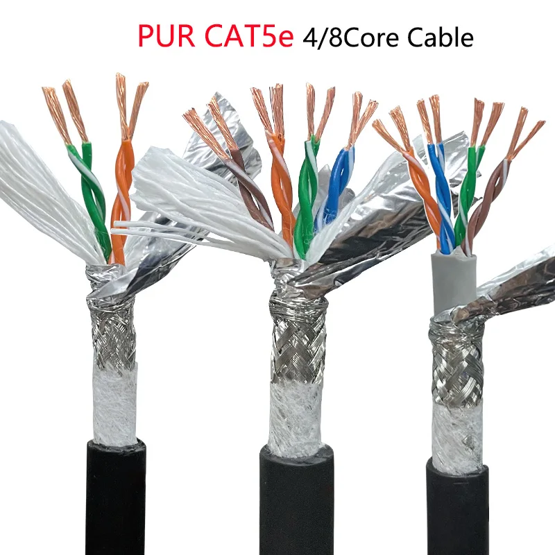 

Super CAT5e PUR Cable Industrial Ethernet Cable 4Core 8Core Flexible Network Cable Type of Double Shielded Signal Wire CNC/PC