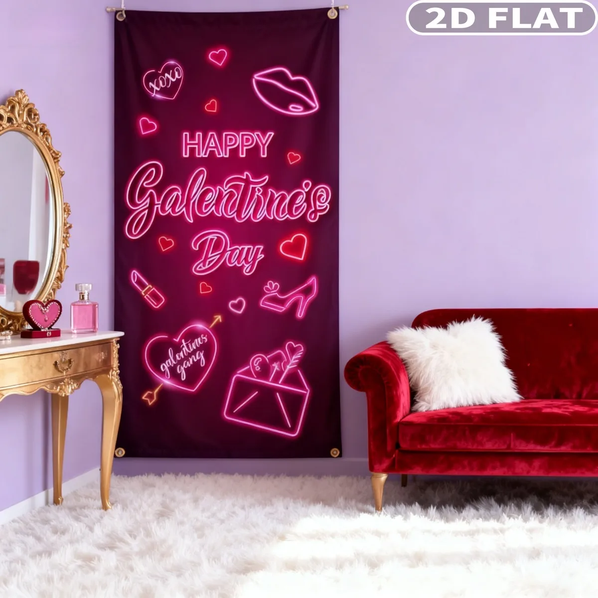 

1pc Valentines Day Decor Door Cover, 3x6 FT Valentines Day Banner for Door Pink Happy Galentines Day Banner Polyester