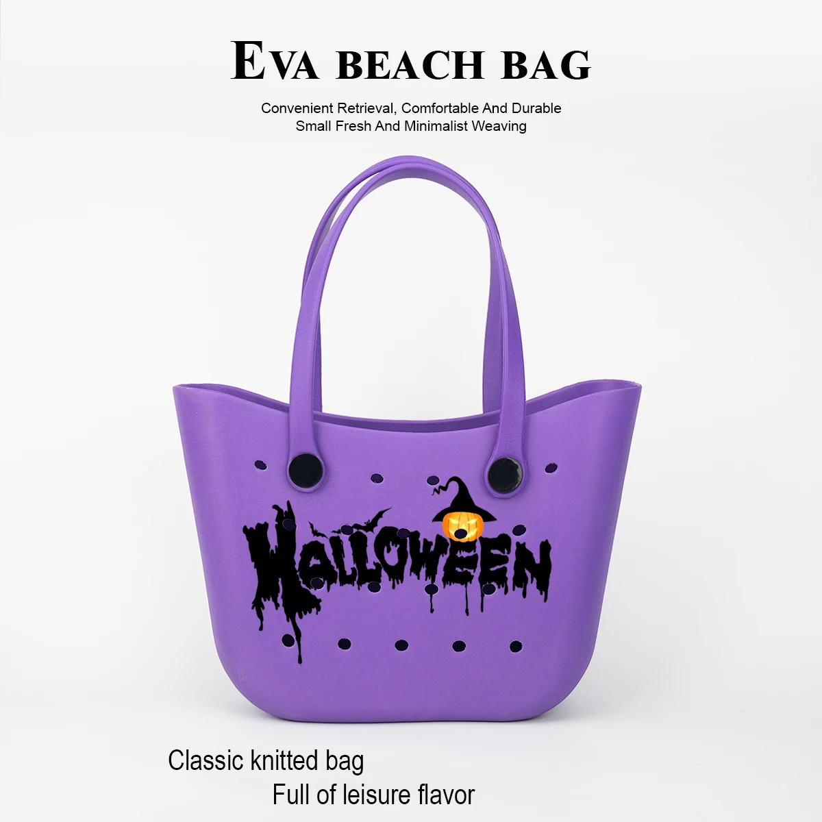 

Eva Large-Capacity Tote Bag Suitable for Halloween, with Atmospheric Text in English Decoration, Detachable Handle and DIY Holes, Brings Joy and Endless Creativity to the Holiday, Large Capacity Can Hold Candies, Cell Phones, Keys and Other Items, a Great