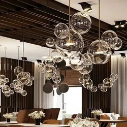 Modern Bubble Glass Ball Led Chandelier for Hotel Dining Room Hallway Pendant Lamp Remote Control Indoor Lighting Light Fixture