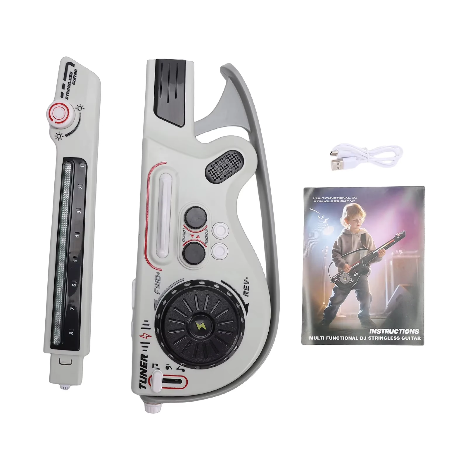 Smart Electric Guitar Toy Stringless DJ Mixing with Bluetooth LED Lights Bass Guitar Sounds for Student Music Enlightenment