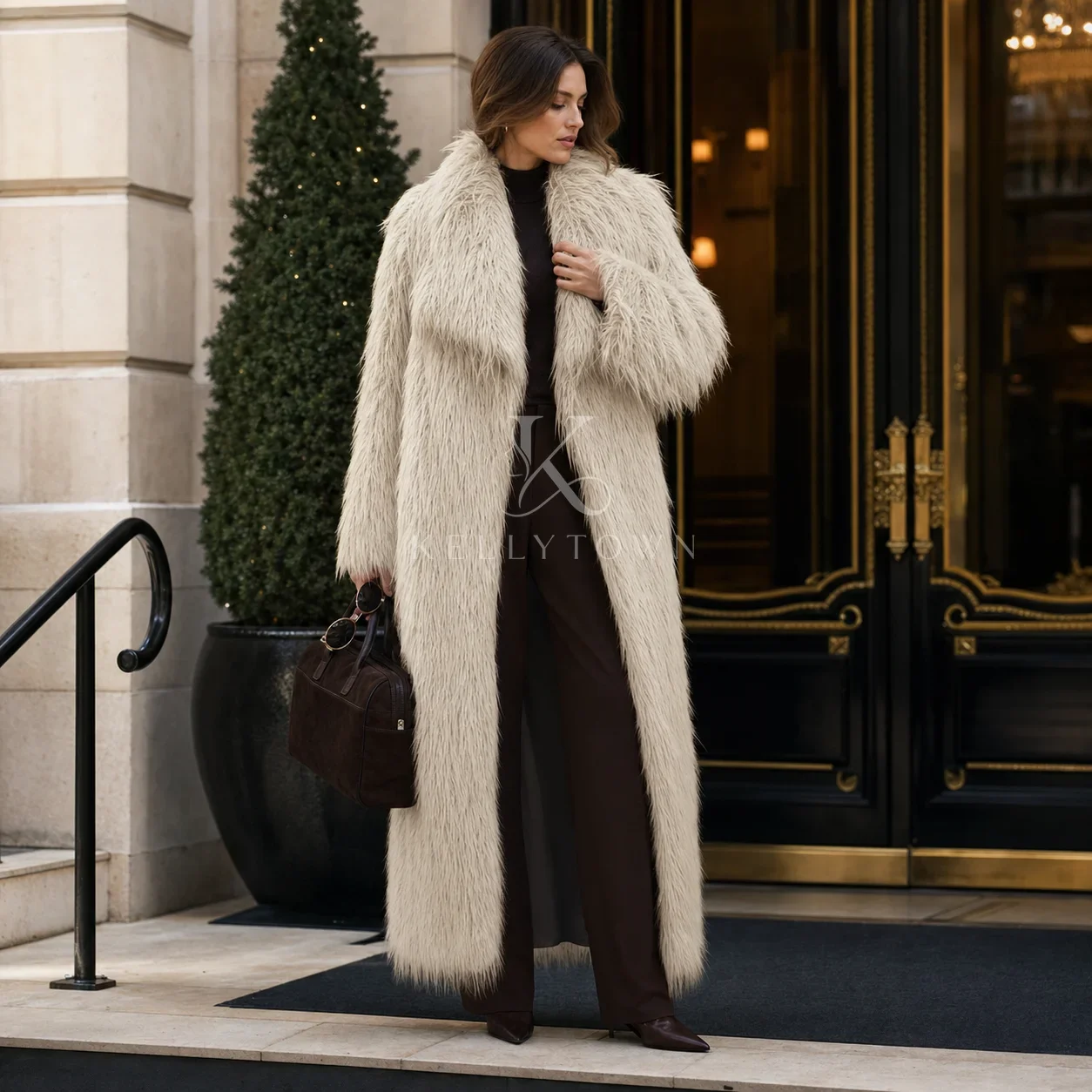 Women Fluffy Sheep Faux Fur Coat Long Sleeve Loose Oversized Jacket Chic Thick Warm Big Fur Collar пальто женское