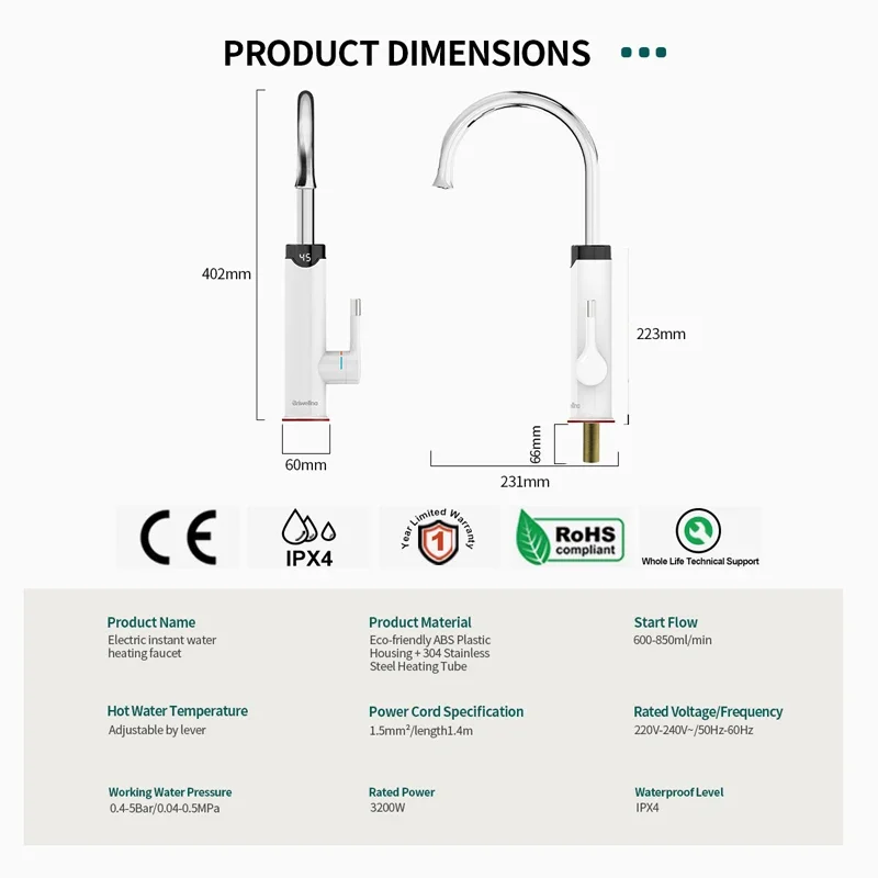 เครื่องทําน้ําอุ่นไหลก๊อกน้ําห้องครัว 2 in 1 Tankless Water Heating Tap Mini เครื่องทําความร้อน เครื่องทําความร้อน Geyser