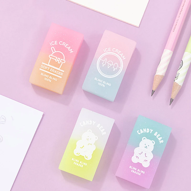 

1 шт., желейные цветные ластики, милый медведь, мороженое, карандаш, резиновые ластики для детей, пишущий инструмент, корейские канцелярские принадлежности, школьные и офисные принадлежности