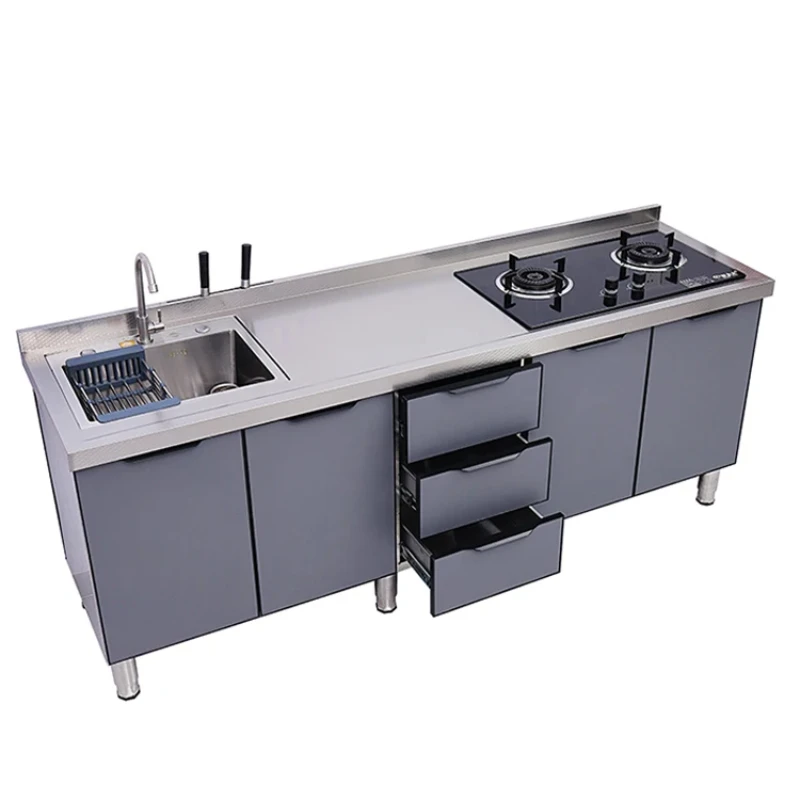 

Kitchen Stainless Steel Cabinet Countertop Sink Washing Basin Integrated Storage Stove