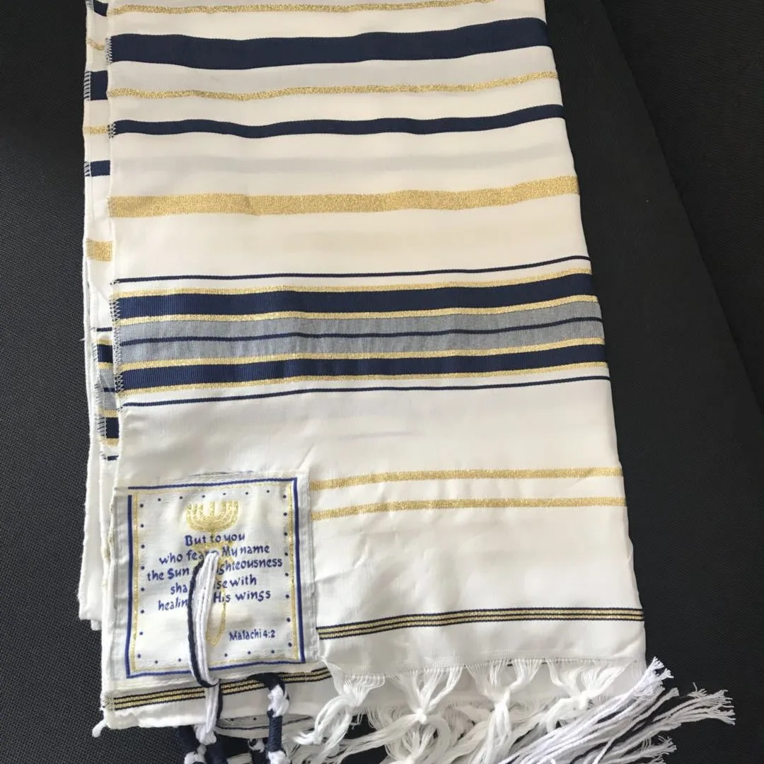 Jewish Tallit Israeli Prayer Shawl Blue Silver Talis Scarf Women Men Holy Prayers Shawl Ethnic Wraps Great Fabric 125X180cm