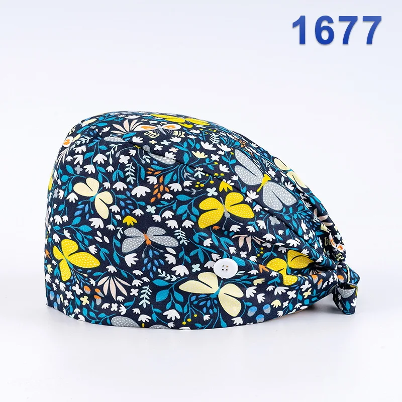 Cotton Scrub Cap Women Cartoon Printing Beauty Salon Work Hat Lab Hospital Doctor Work Caps Scrub Cap Health Service Cap