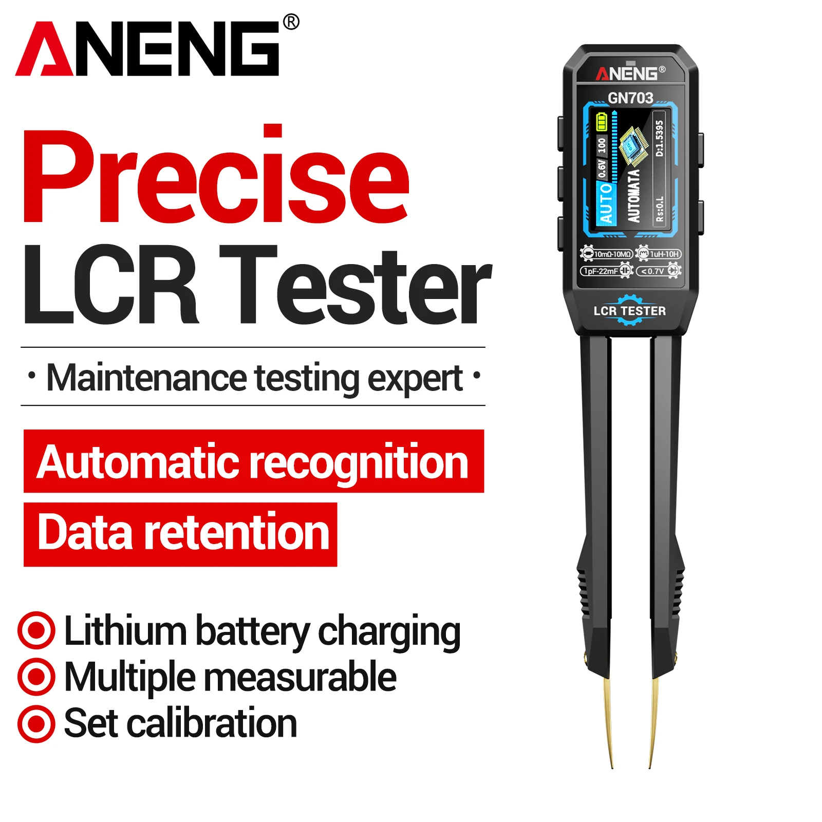 ANENG GN703 Digital LCR Bridge Meter 100Hz 1KHz 10KHz Capacitor Inductance Resistance Tester Rechargeable Component Testing Tool