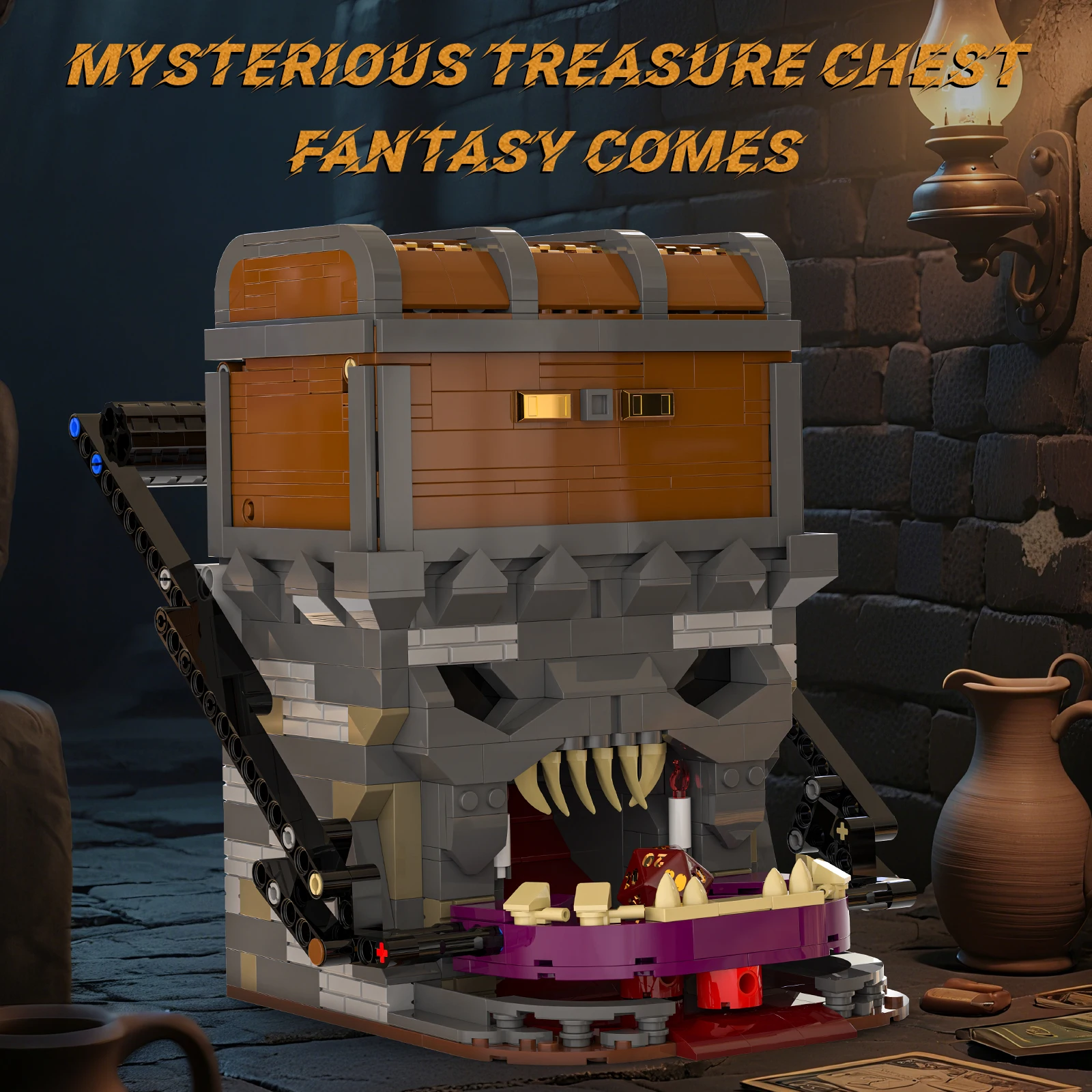 

MOC Mysterious Treasure Chest Game Monster Building Blocks Kit Анимированная коробка Mimic с движущимися деталями Набор кирпичей Игрушка для детей Подарок
