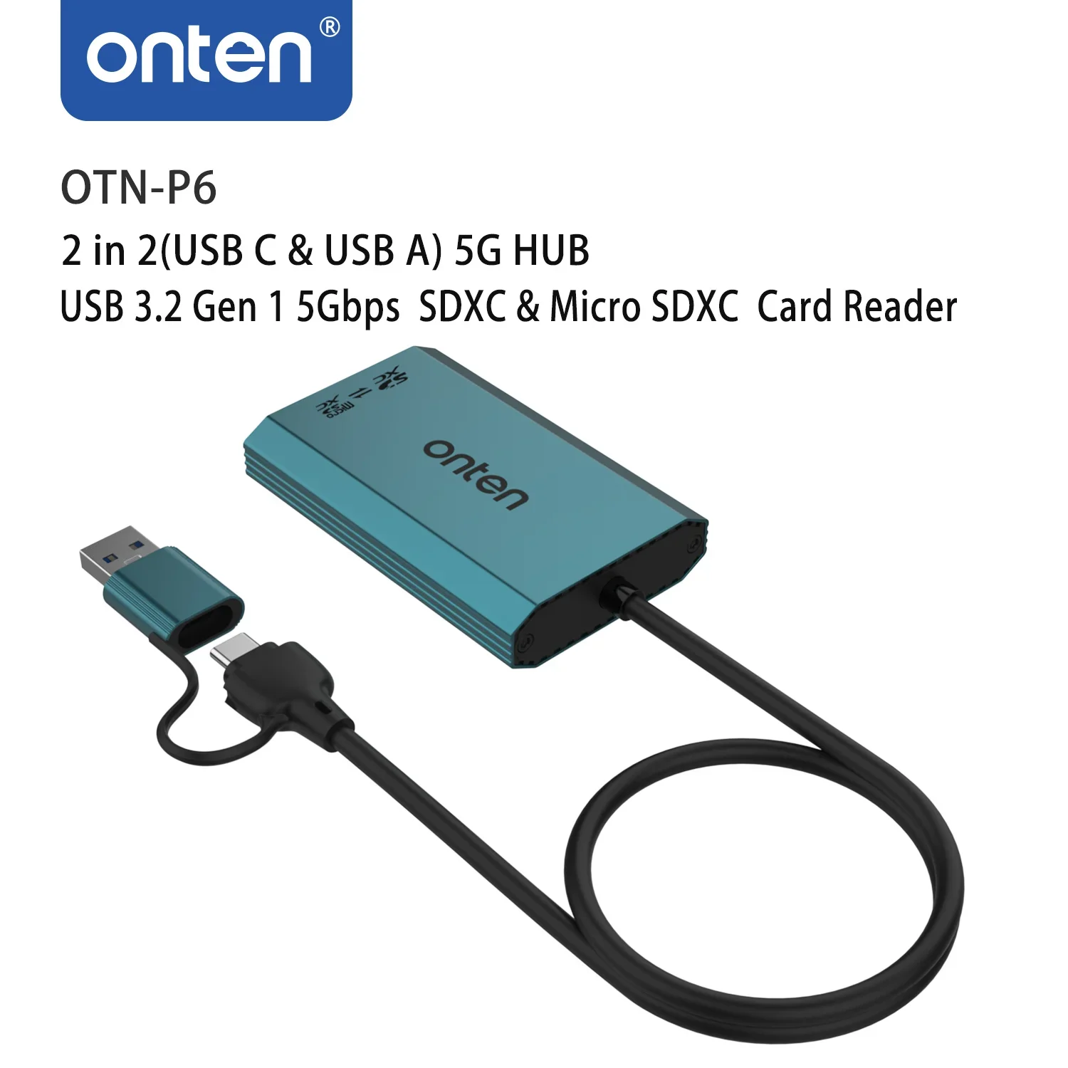 Op OTN-P6 2 In 2 (Usb C & Usb A) 5G Hub Usb 3.2 Gen 1 5Gbps Sdxc & Micro Sdxc Kaartlezer