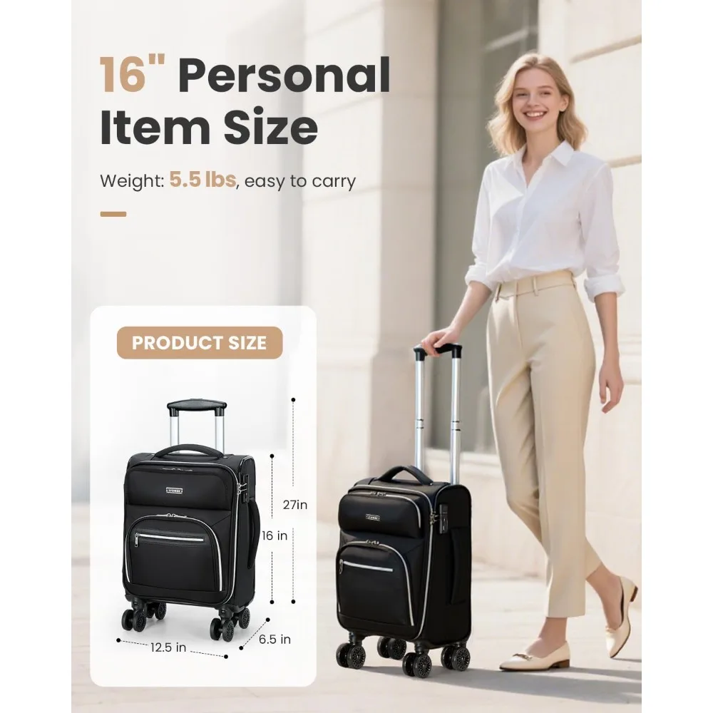 Lightweight 16-Inch Softside Underseat Carry-On Luggage Approved for Air Travel - Overnight Bag with Wheels for Easy Mobility