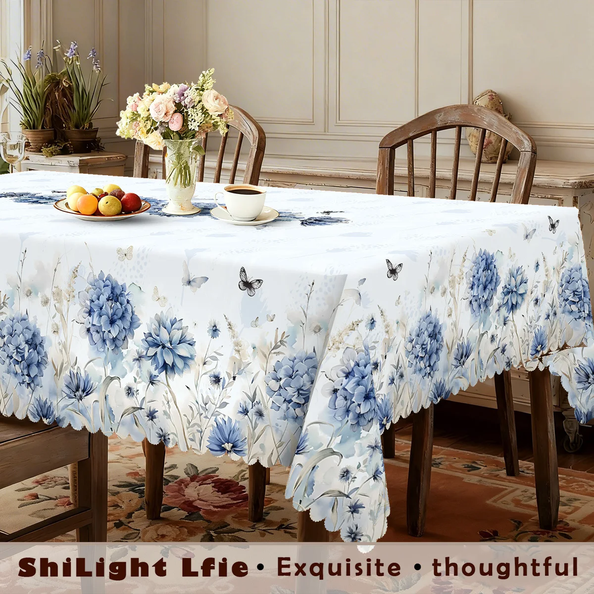 One-piece arrangement, hydrangea tablecloth, perfectly suitable for spring and summer decorations.