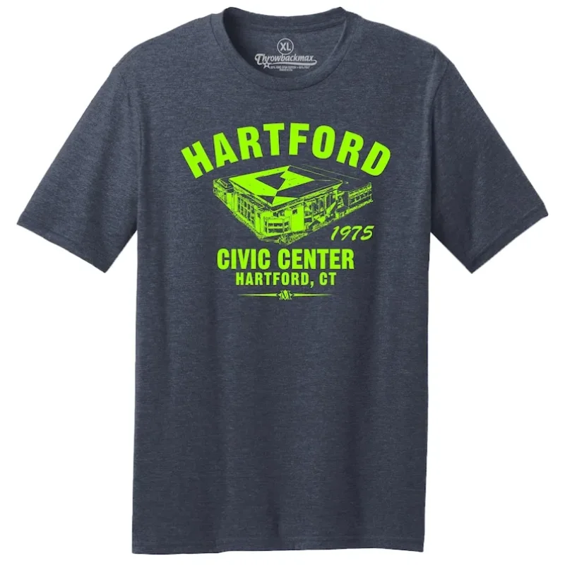 Throwbackmax Hartford Civic Center 1975 Hockey Classic Cut Premium Tri-Blend Tee Shirt Past Home of Your Whalers Navy HeatherAni