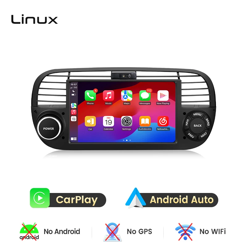 AWESAFE Draadloze CarPlay Autoradio voor FIAT 500 500C Abarth 2007-2015 met Android Auto GPS Navigatie Smart Systeem RDS DSP FM