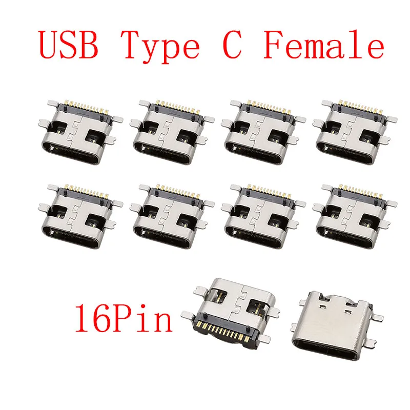 10Pcs USB Typ C 2/6/16/24 Pin Stecker Weibliche Jack Lade Port SMD SMT PCB Solder DIY Reparatur USB-C Typ-C Buchse Anschlüsse
