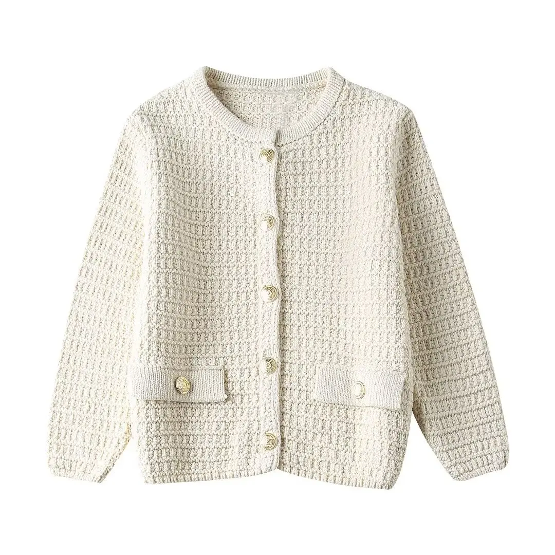 Beige Knit Cardigan Women Spring Cropped Sweaters Cardigan With Sleeve Elegant Button Up Knitted Cardigans For Woman Coats