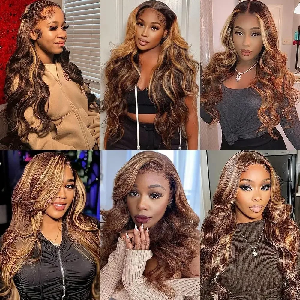 4/27 Highlight Body Wave Wig Human Hair 13x4 Lace Wigs Brazilian Body Wave 13x6 Transparent Lace Part Wig PrePlucked for Women