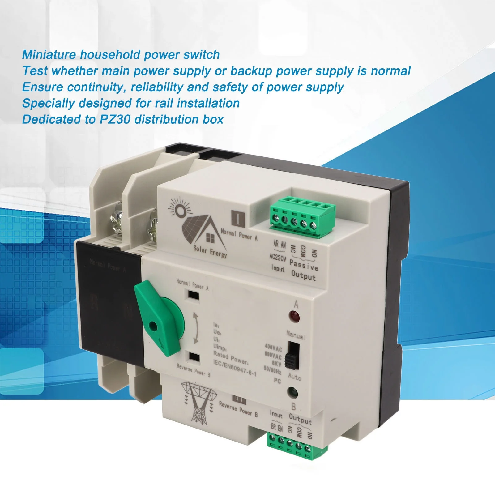 Dual Power Automatic Transfer Switch 2P Millisecond Circuit Fast Controller PV Type AC220V