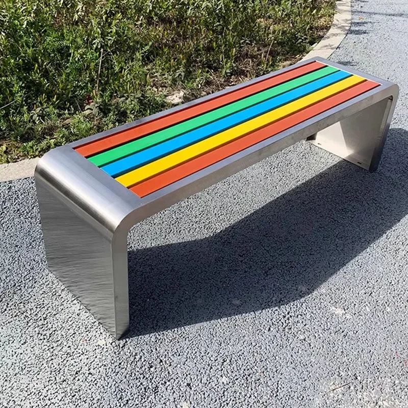 Outdoor Plastic Wood Park Chair Stainless Steel Bench Rest Seat Row Leisure Bench for Garden Patio Public Space Durable