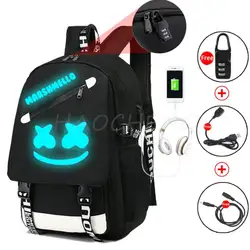 Mochilas DJ Marshmello para adolescentes, bolsas de viaje de lona negras, bolsa para computadora portátil para estudiantes, niños y niñas, Mochila de regreso A la escuela