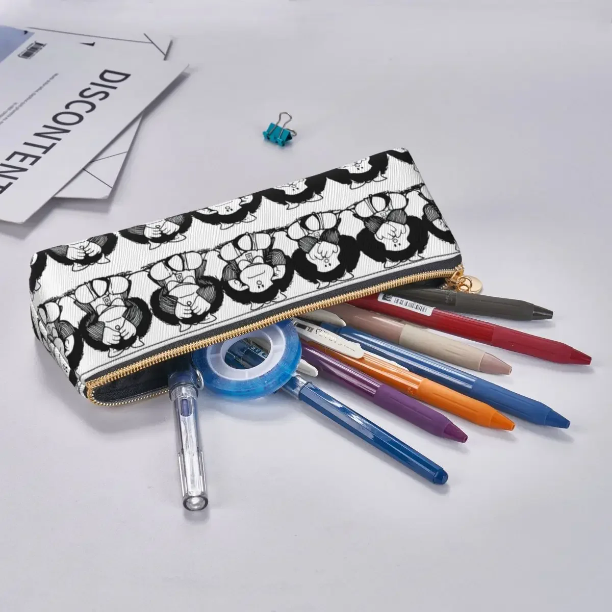 Mafalda-Trousse à crayons de dessin animé pour enfants, pochette à fermeture éclair en poudre, cool, grande capacité, étuis scolaires, évaluation de la papeterie