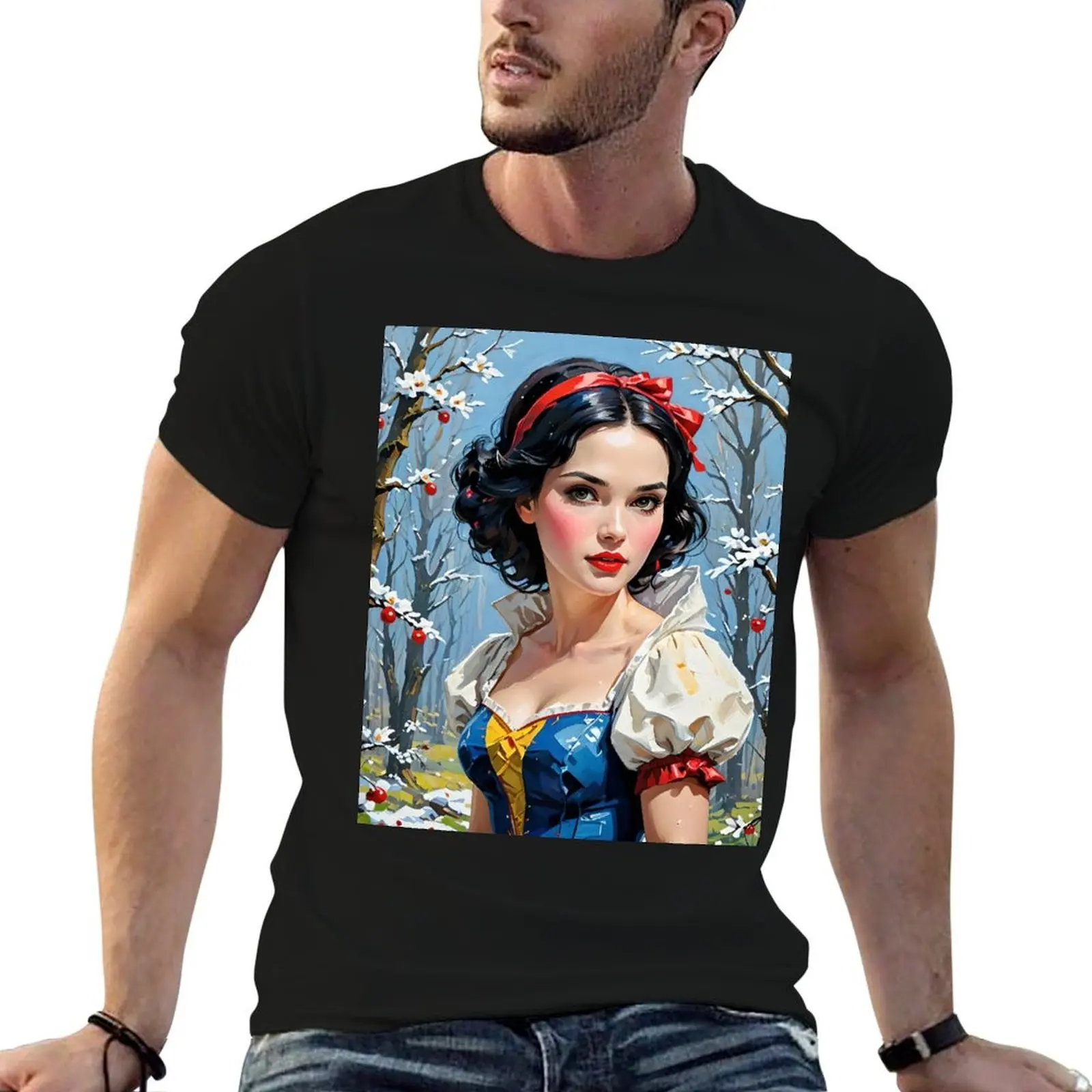 Snow White - Classic Fairytale Princess in Enchanted Snowy Forest Scene T-Shirt Essential Solid Color T-Shirt