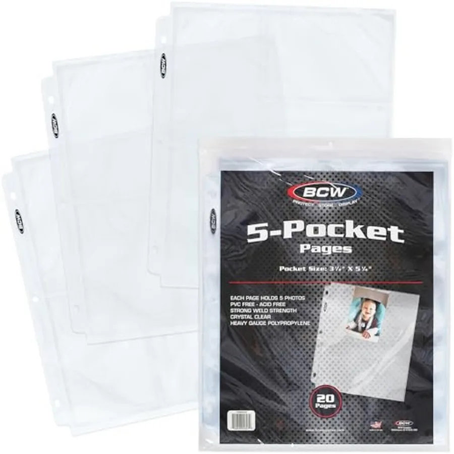 

Pro 5-Pocket Photo Page 50 Count Archival Quality, Acid-Free Photo Card Sleeves for Postcards Fits 3-Ring Binders Perfect for P