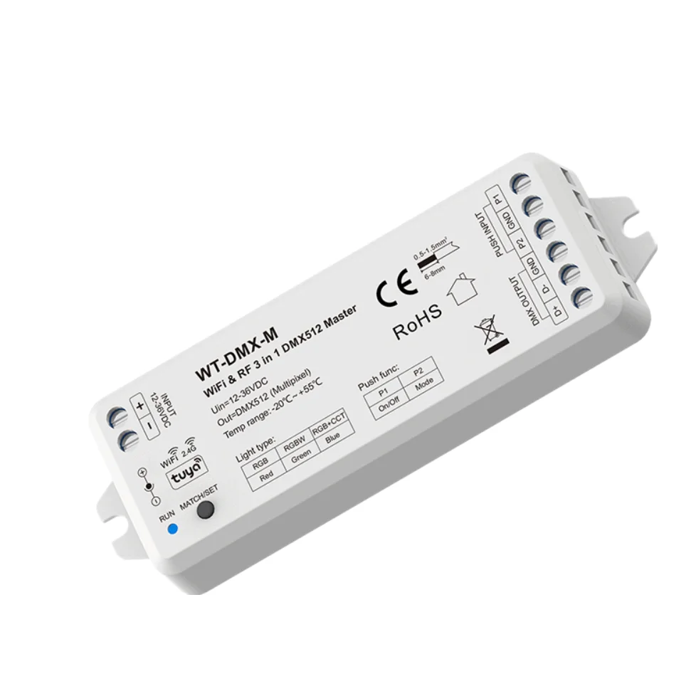 Imagem -02 - Rgbw Rgb Mais Cct 3-em1 Dmx512 Mestre Controlador Rgb Interruptor de Pressão Tuya Telefone Inteligente App para 3ch Led Luz de Tira Dc12v36v 24v 2.4g rf