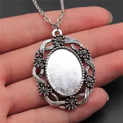 Man Necklace Antique Bronze Color Fit Oval 18X25mm Glass Cabochon Base Setting Tray Diy Accessories Wholesale Jewelry