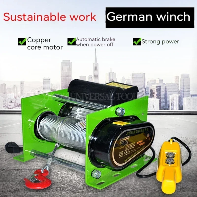 Electric Winch 30M Steel Wire Rope Windlass Winding Engine 1800W 220V Elevator Household Building Crane 400-800KG Electric Hoist