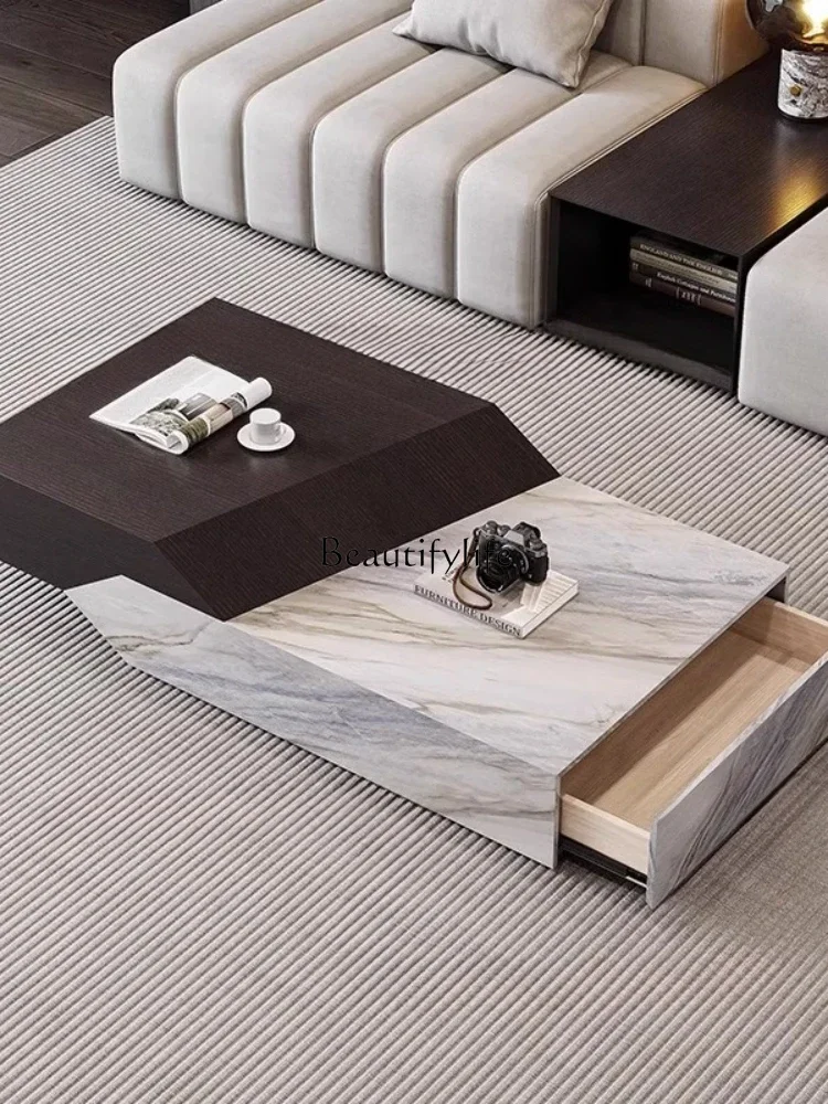 Light luxury rock slab coffee table modern simple creative Nordic Italian special-shaped new model