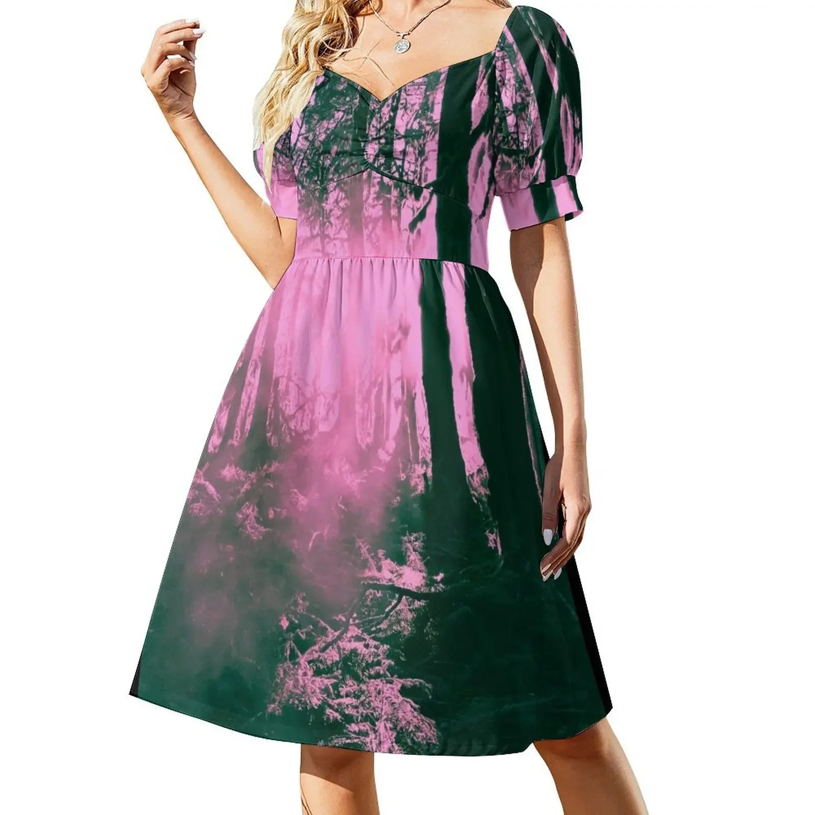 

Sunset on Tree in the Hoh Rainforest - Travel Sunset Forest Nature Trees sun hiking adventure Pink Short-Sleeved Dress