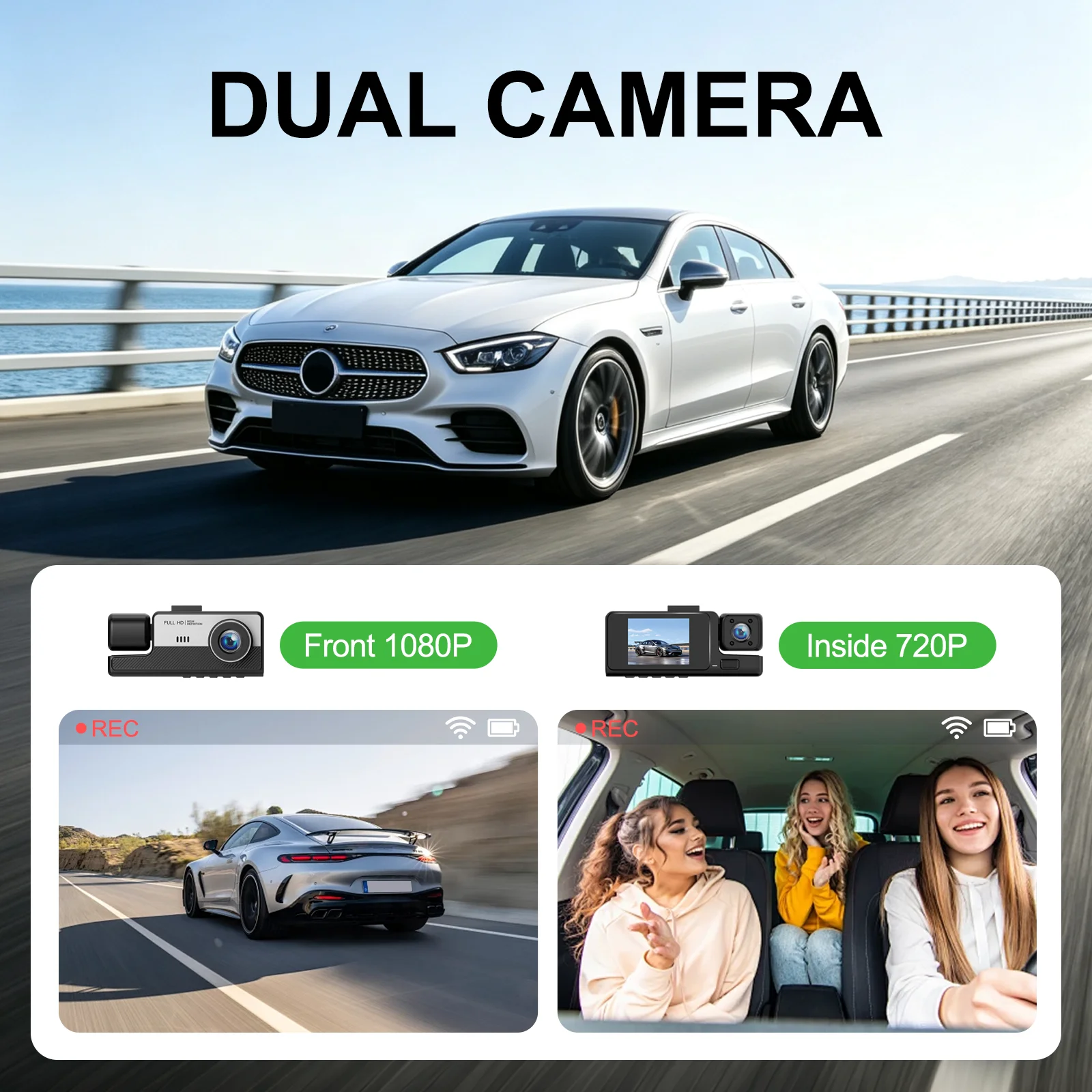 ZKCAMSPY Dash Cam for Cars 2 Channel with 1080P Front & 720P Interior Recording - Night Vision, Loop Recording, G-Sensor, Parkin