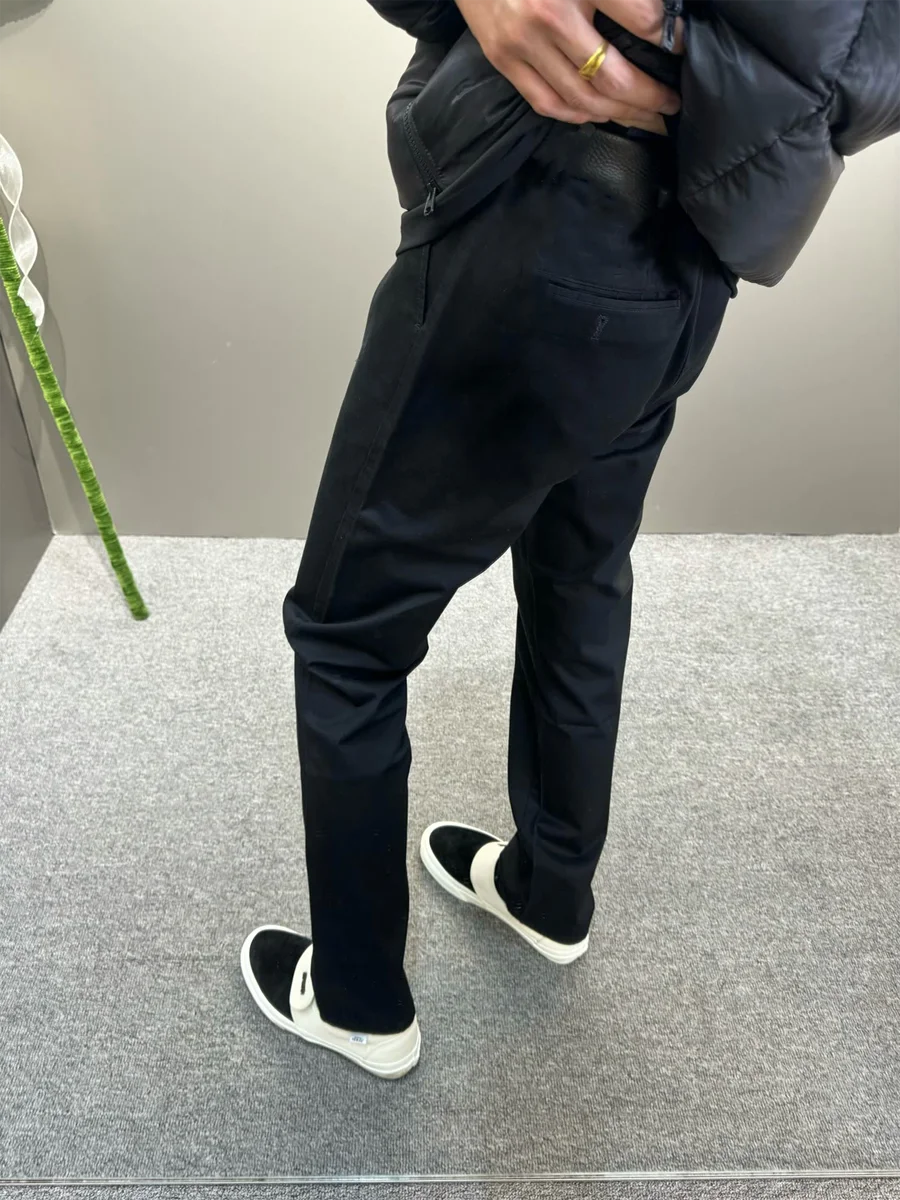 

Black Fleece Lined Thick Straight Leg Jeans Men's Casual Retro High Street Style Slimming Winter Denim Pants mid Waist Zipper