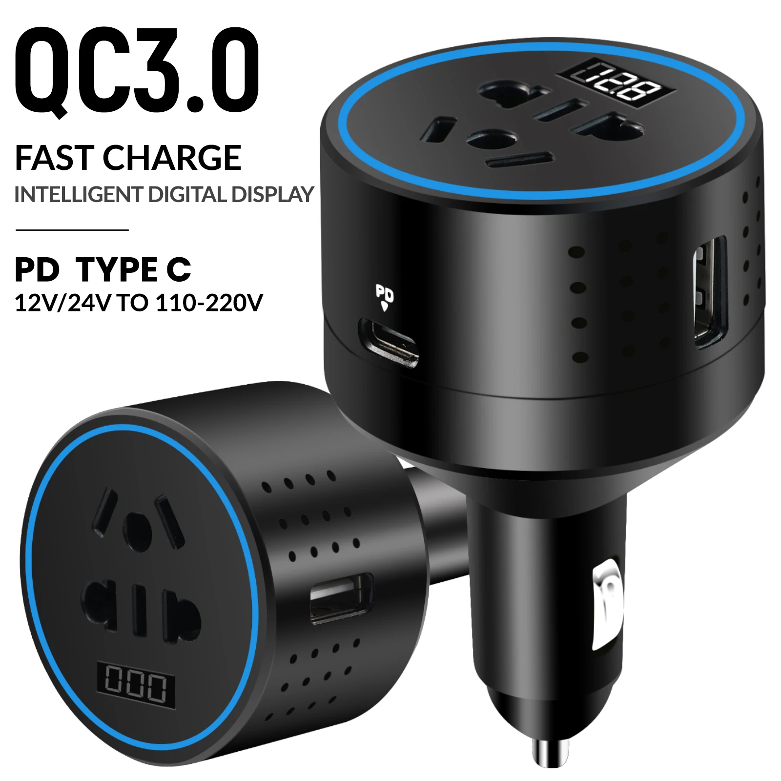 DC 12V To AC 110V Car Power Inverter + Dual 2 USB ( QC3.0 + 3.1A) Car Charger Phone Laptop ipad 100W Inverters Converter Adapter