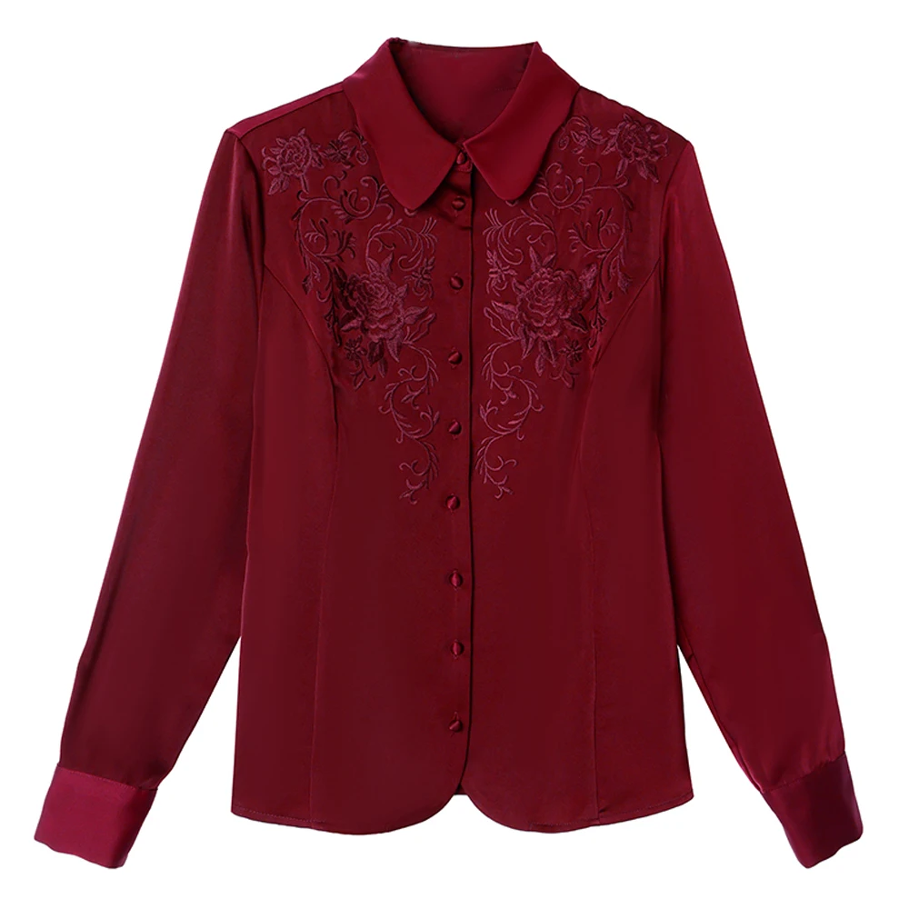 2024 Spring Autumn Elegant Fashion Women Blouse Office Lady Tops Single-breasted Embroidered Long Sleeve Women Shirts Blusas