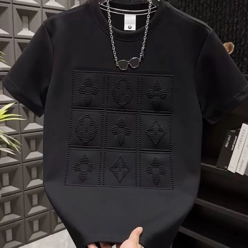 2025 summer new men's versatile heavy industry letter steel print short sleeve t-shirt fashion casual crew neck pullover top image 4