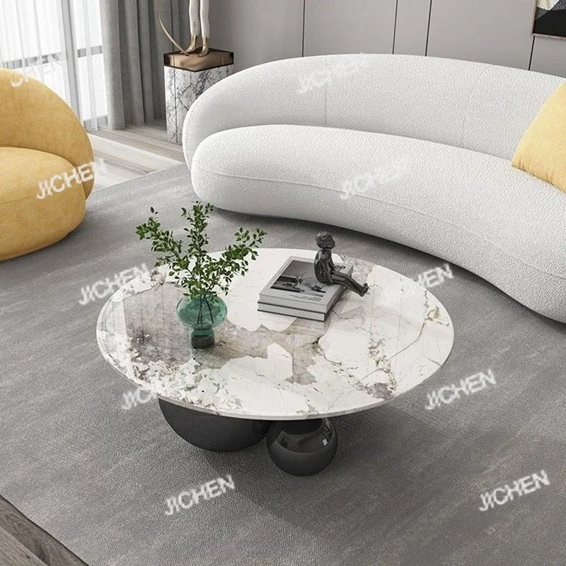 

HY Designer Gold Black Center Base Table Living Room Furniture Stainless Steel Home Impact Space Marble Modern Coffee Table Roun