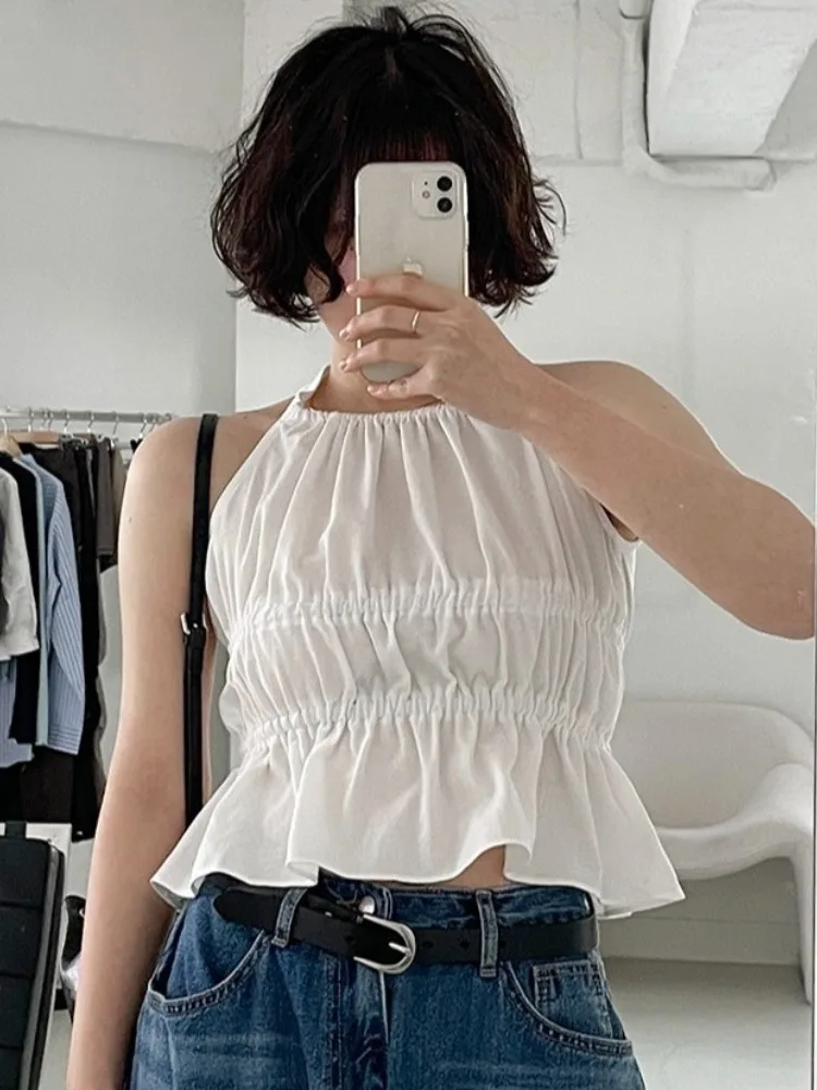 

Korean Sle Svel Ne Hanging Vest Women Summer Outdoor Wear ort Size Small Lace Ele Top Commute Sle