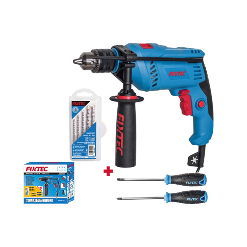 Power Tools Set 600W 13mm Drill Impact Driver Kit with 5pcs Masonry Drill Bits and 2pcs Screwdrivers