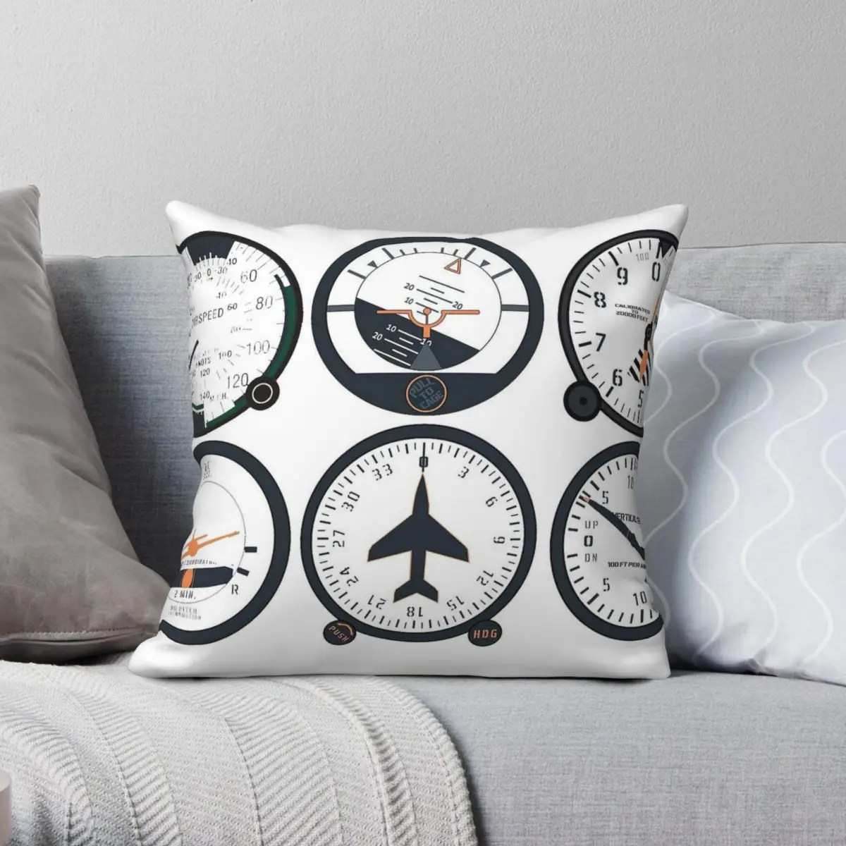 Basic Six Flight Instruments Square Pillowcase Polyester Linen Velvet Creative Zip Decor Car Cushion Cover