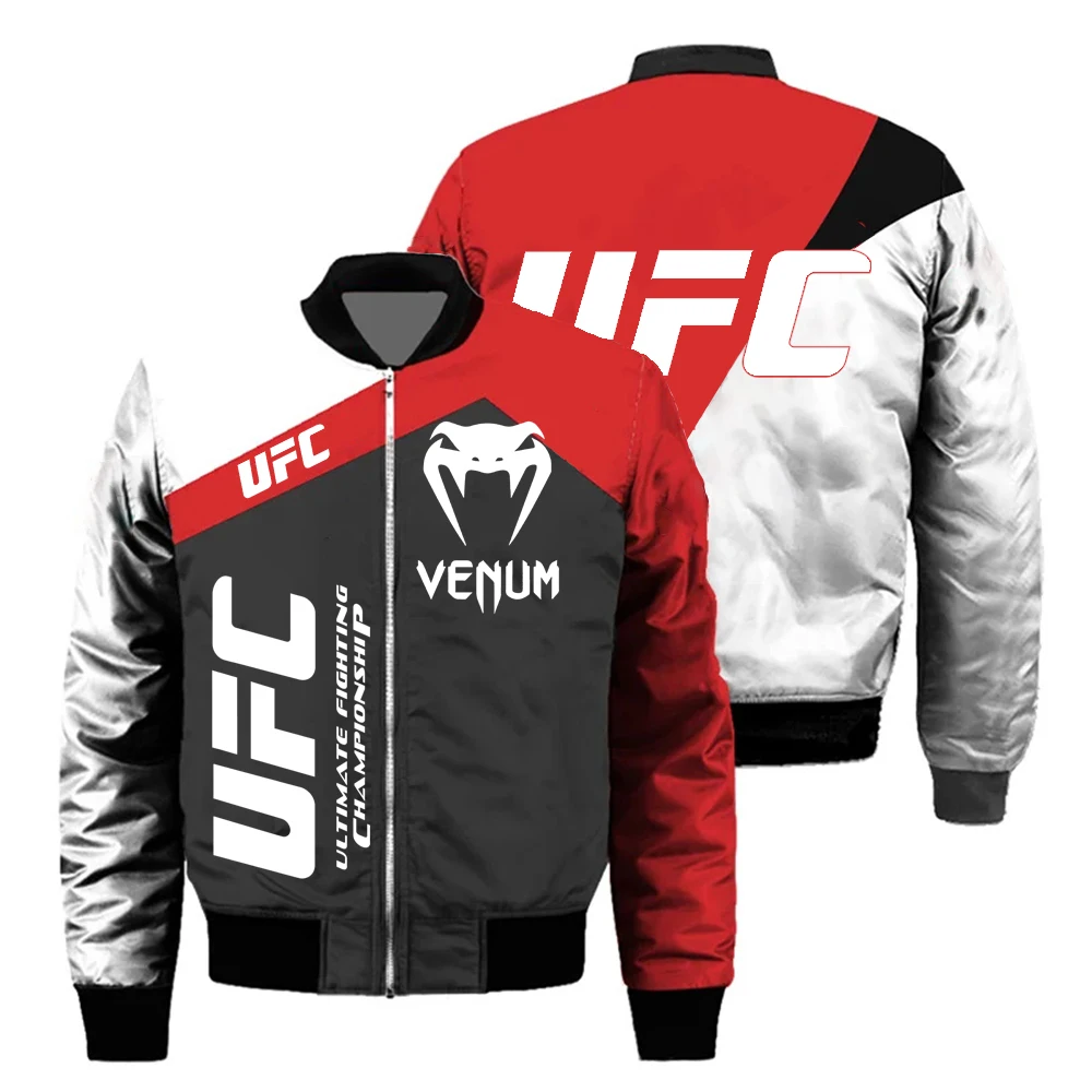 

New Handsome UFC3D Printed Fashion Splicing Color Block Casual Jacket for Men in Autumn and Winter, Warm and Thick Velvet Coat