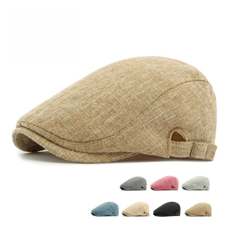 Men Women Summer Adjustable Linen Style Flexible Flat Cap Vintage Newsboy Ivy Cap Duckbill Beret Gatsby Cabbie Golf Driving Hat