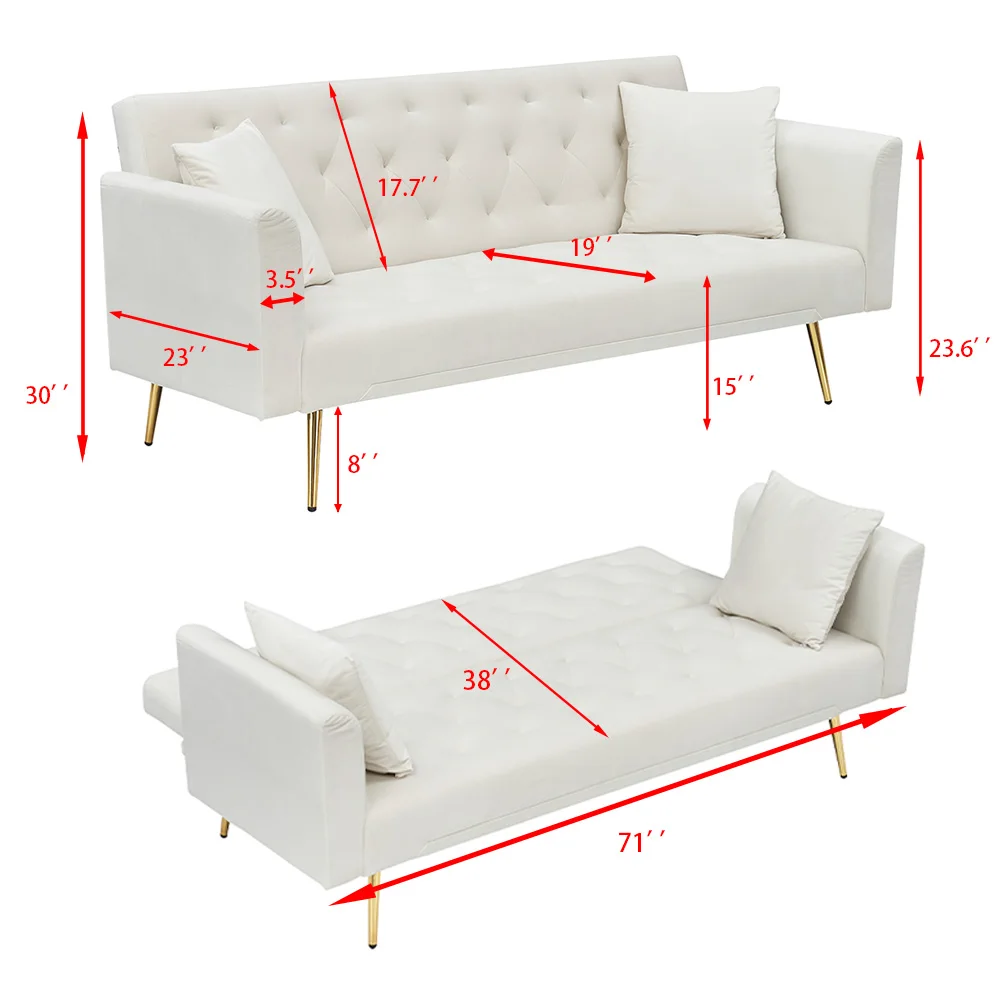 Velvet Convertible Futon Sofa Bed 71