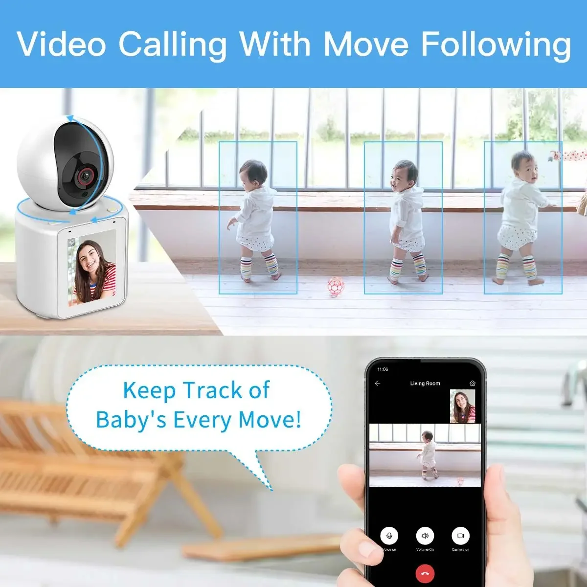 2.8' IPS Screen Camera Security Wifi Motion Detection Alarm Webcam 2-way Video Call Night Vision Home Surveillance Cameras PTZ